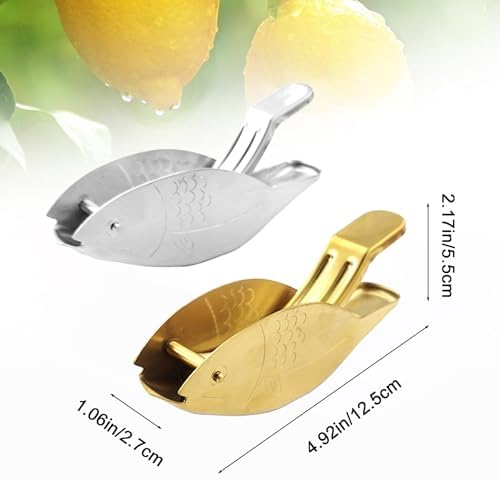 Fish Shape Lemon Squeezer, Stainless Steel Manual Lemon Juicer, Portable Lime Citrus, Heavy Duty Manual Squeeze Hand Press Juice for Cocktails Drinks Cooking (Silver)