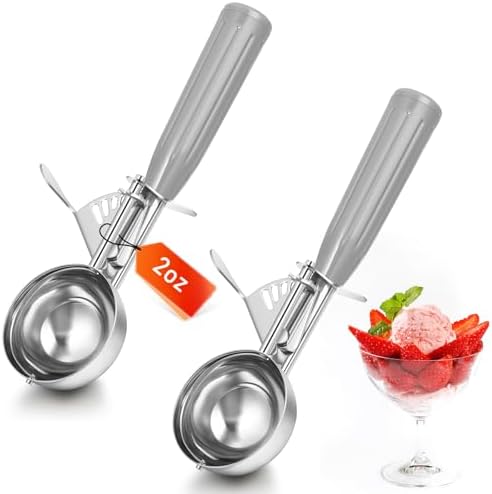 Reallnaive 2 Pcs Ice Cream Scooper with Trigger, 2 oz, Gray