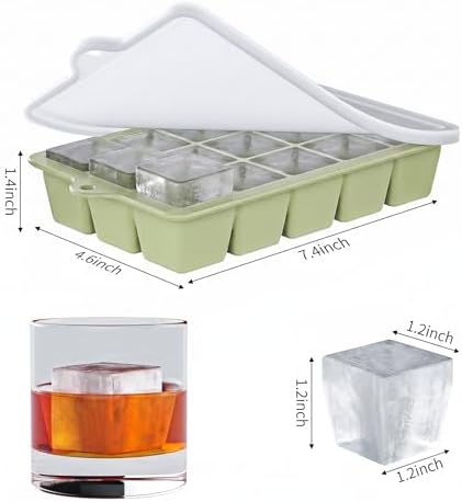 Silicone Ice Cube Tray 2 Pack - EASY RELEASE ice cube tray with lid, BPA Free Ice Cubes Trays for Freezer,ice cube mold for Cocktail,Whiskey (Green)