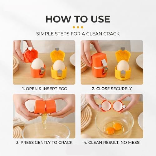 Handheld Egg Shell Opener and Egg Cracker Tool for Raw Eggs, Stainless Steel Egg Opener Cutter, Easy Egg Peeler for Hard Boiled Eggs, Kitchen Gadgets Shell Separator (2pcs Orange)