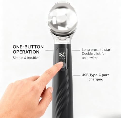 Heated Ice Cream Scoop, Rechargeable Electric Scooper USB-C Gelato(Black)