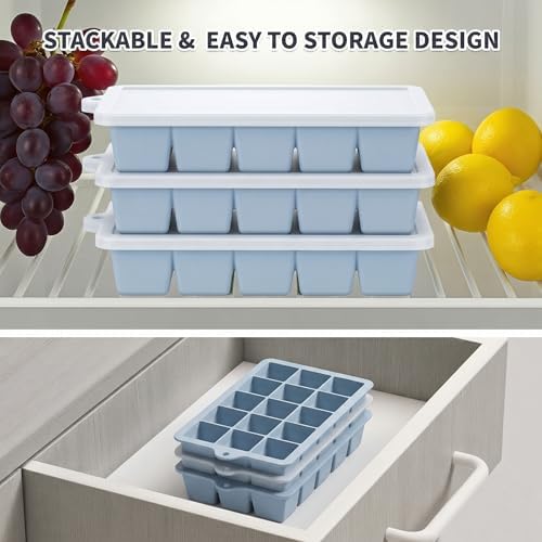 Silicone Ice Cube Tray 2 Pack, HANCELANT Ice Cube Mold, Ice Trays for Freezer with Lid for Whiskey, Cocktail, Drinks and Food, Freezer, BPA Free, Easy Release