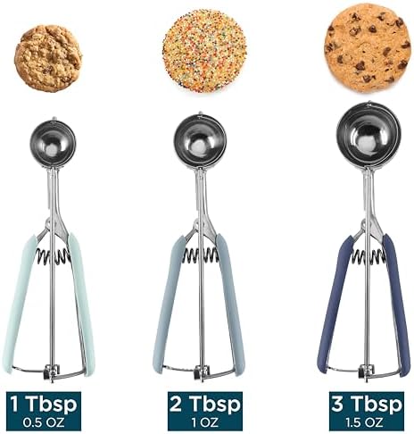 Social Chef Stainless Cookie Scoop Set - Small Cookie Dough Scooper for Great Cookies Sized Cookies - Small Ice Cream Scooper with Trigger Release, 3 Pack, Blue