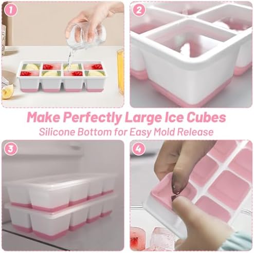 VEHHE Ice Cube Tray, 2 Pack Reusable Large Ice Cube Molds with Lid