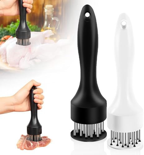 Stainless Steel Meat Tenderizer, 2026 New Stainless Steel Meat Tenderizer Needle 21 Pin Steak, Ultra Sharp Needle Blades Chicken BBQ Kitchen Cooking Tool, With Pounding Steak Mallet Tool (2-Mix)