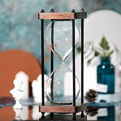 SAMLONG Large Fillable Hourglass Timer, Empty Decorative Wooden Sandglass