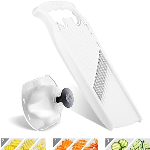 Börner by Reston Lloyd Wave-Waffle Power Line • Crinkle Cut/Spirelli Vegetable Slicer & Food Safety Holder • Slicer for Wave Waffle Cut Style • Multiple Thickness Options • Made in Germany, White