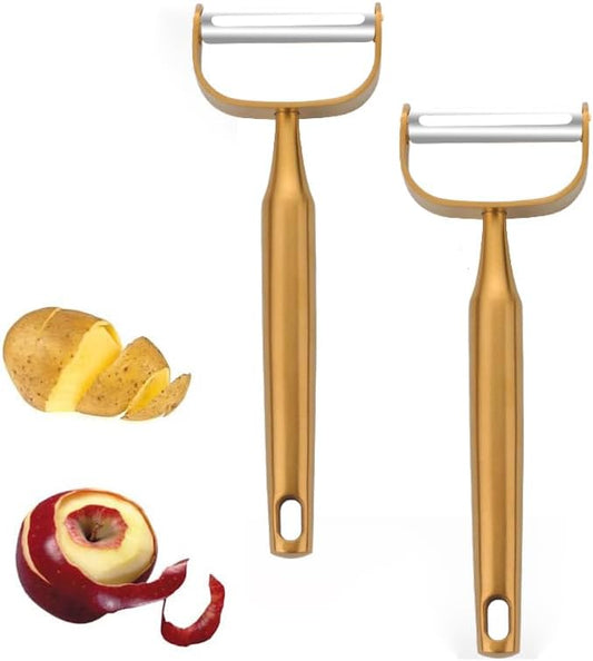 Stainless Steel Vegetable Peeler Gold 2 Pieces, with Potato Eye Remover & Swiveling Twin Blades, Y Shaped Titan Potato Peeler for Fruit & Veggie, Dishwasher Safe