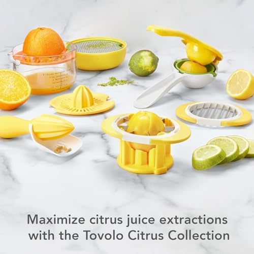 Tovolo Citrus Press Manual Hand Juicer Squeezer with Pour Spout Dishwasher Safe Aluminum Press Juicer for Lemon Lime Oranges Tangerine Pomegranate Fruit Ergonomic Grip for Efficient Juice Extraction
