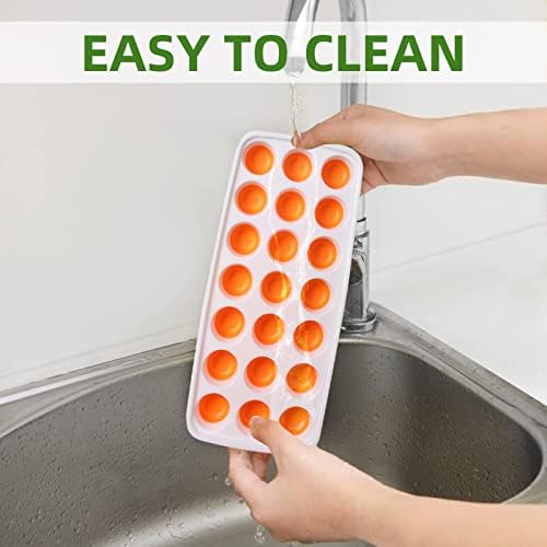 Ice Cube Trays with Lids BPA Free, 4Pack Easy Release Silicone Ice Cube Trays for Freezer 84 Sphere Ice Tray with Stackable No Spill Covers, Dishwasher Safe,Orange&Yellow