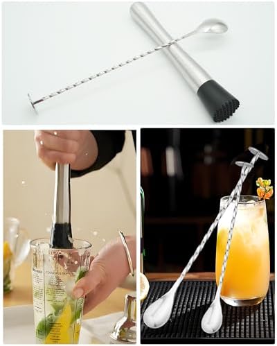 Stainless Steel 8'' Cocktail Muddler & 10'' Mixing Spoon Set