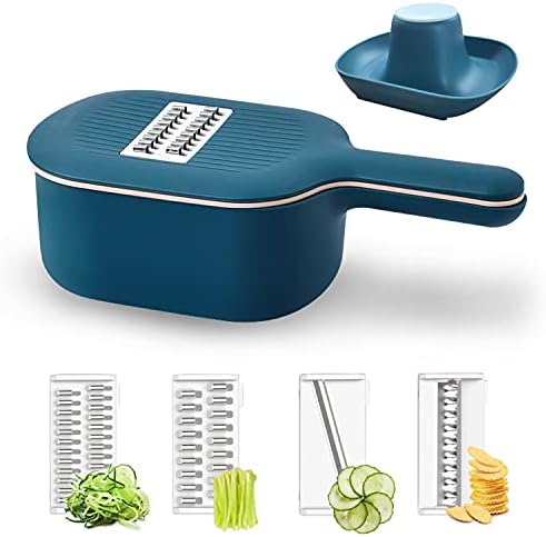 Vegetable Slicer, Multifunction Mandoline Slicer Veggie Dicers Food Choppers Cutter with 4 Replaceable Blades and Container for Carrot, Potato, Cucumber, Vegetables and various vegetables
