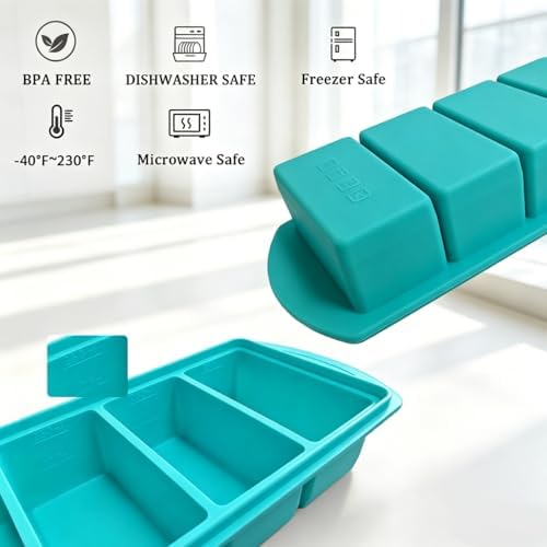 Silicone Freezer Tray with Lid 2 Pack, 1 Cup Large Ice Cube Tray, 8 Portion Soup Freezer Container, Food Freezer Storage & Meal Prep, Oven & Dishwasher Safe