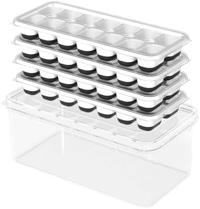 DclobTop Ice Cube Trays with Lid and Bin, Ice Trays for Freezer - Easy to Release Silicone Mold, Stackable Reusable Plastic Molds for Cocktails, Whiskey, Drinks and Iced Coffee, BPA-Free