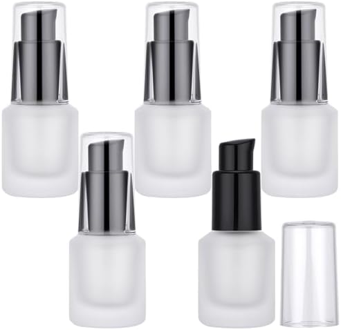 Segbeauty 0.5oz Empty Frosted Glass Oil Bottle, 5pcs 3pcs Matte Translucent Lotion Pump Bottle, 15ml Mini Travel Size Container for Creams Hair Oils, Refillable Glass Travel Bottles for Toiletries