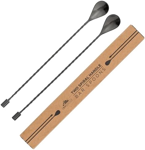 A Bar Above Bar Spoon Set, Spiral Handle, Stainless Steel Mixing Spoons for Cocktail Mixer Set, to Stir and Layer, Basic Professional or Home Bars Accessories (Black, Spiral)