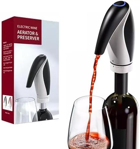Electric Wine Aerator Pourer Rechargeable 3-in-1 Automatic Wine Decanter Dispenser Preserver Penguin Shape Gifts for Wine Lovers (Red)