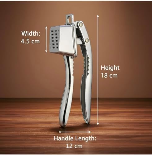 4-in-1 Stainless Steel Finish Garlic Press, Crusher, Mincer, Nut Cracker, Herb Plucker, Bottle Opener, Zinc Alloy Kitchen Tool
