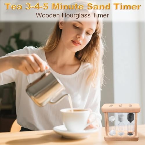Wooden Tea Timer 3-4-5 Minute, Natural Wooden Frame Hourglass Timer, Colorful Sand Clock, Small Trio Sand Timer for Tea & Home Decor, Reloj De Arena, Mini Tea Sand Watch