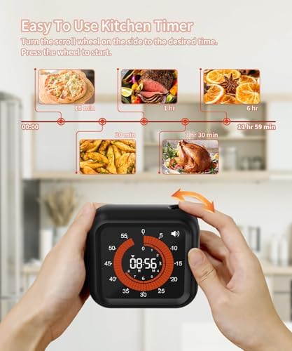 Digital Magnetic Visual Kitchen Timer, Up to 11H 59M Countdown & Count Up