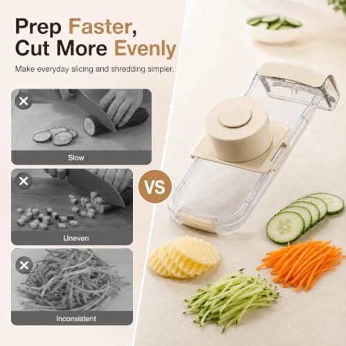 Mandoline Slicer, Vegetable Cutter, Container, Glove & Guard, 5-Blade