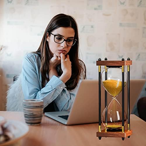 Hourglass Sand Timer 60 Minute: Large 10 Inch Wooden Sand Clock,Reloj De Arena 60 Minutoes, Vintage Sand Watch 60 Min, One Hour Glass Sandglass for Home Office Desk Decor, Gold