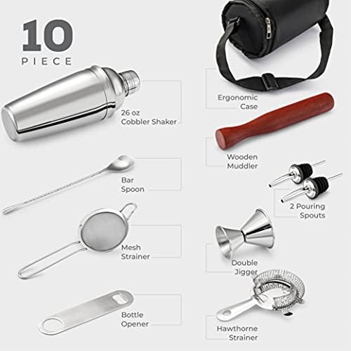 FineDine Stainless Steel Cocktail Shaker Set, 10-Piece Bartender Kit