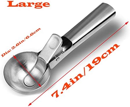 Stainless Steel Ice Cream Scooper with Trigger Release, Heavy Duty Metal Icecream Scoop Spoon Dishwasher Safe, Icecream Scoop Spoon for Meatball Frozen Yogurt Gelatos and Sundaes, Medium & Large