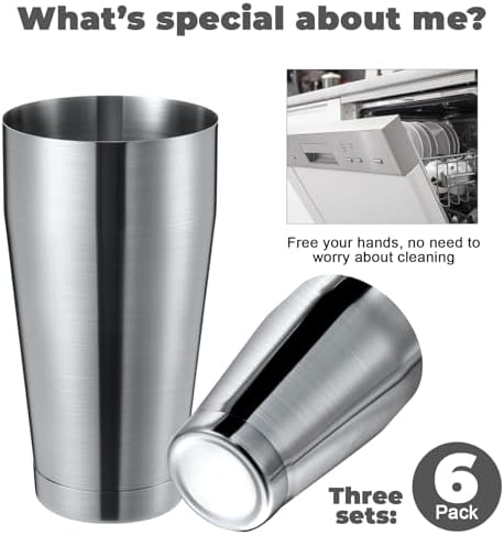 Sabary 6 Pcs Shakers Bartending Boston Cocktail Shaker, Sanding Silver