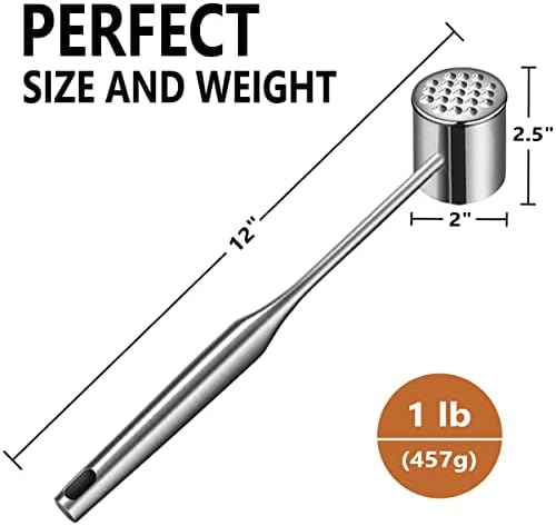 Meat Tenderizer, Meat Hammer, Dual-Sided Kitchen Meat Mallet with Comfort Grip Handle, 304 Stainless Steel Meat Pounder For Tenderizing Steak Beef Poultry & More