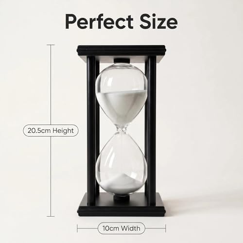 Hourglass Sand Timer 45 Minutes, Hour Glasses with Sand Decoration for Kids, Sand Clock Watch for Room Birthday Tea Coffee Table Book Shelf School Game Ornament Wooden (White Sand)