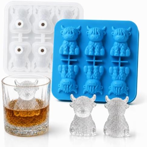 Highland Cow Ice Cube Mold, 6-Cavity 3D Silicone Tray with Lid