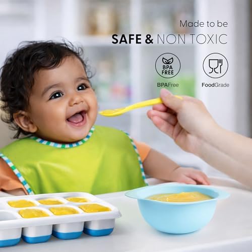 KEPLIN - 2 Pack Flexible Silicone Ice Cube Trays with Leakproof Lids, Easy Release Container, LFGB Certified and BPA Free, Parties, Cocktails and Frozen Drinks (Blue)