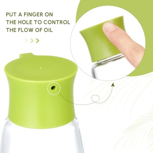 2 Pcs Glass Soy Sauce Dispenser Bottles, 9.6 oz Oil Cruet, Green