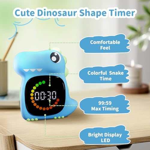 Visual Timer for Kids, Blue Dinosaur Digital Toddler Timer Visual Countdown