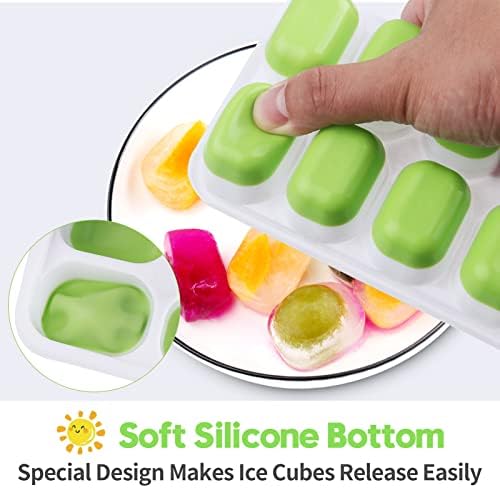 Ice Cube Trays for Freezer, Furnsii 4 Pack Stackable Ice Cube Tray With Lid, Easy-Release Flexible 56-Cube Silicone Ice Trays for Cocktail, Coffee (Green + Blue)