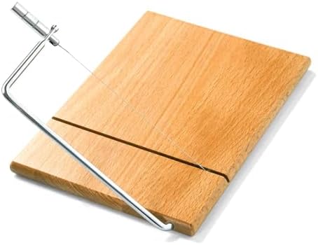 LZMS Wooden Cheese Cutting Board, Cheese Slicer Kit with Replaceable Stainless Steel Cutting Wire, Guillotine for Effortless Block Cheese, Sausage, Ham and Jerky Slicing(Beechwood)