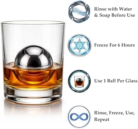 4 Premium XXL 55mm Stainless Steel Ice Whiskey Balls with Freezer Tray| Whiskey Rocks, Chilling Stones, Whiskey Stone Ice Cube Balls, Round Chilling Spheres (Not Solid Steel) (Pack of 2)