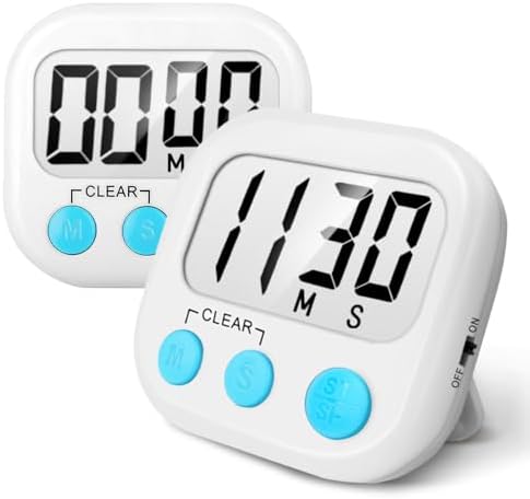 AOUCE Digital Kitchen Timers for Cooking, Timer for Kids 2 Pack White