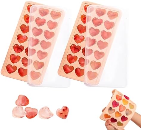 2 Pack Heart-Shaped Ice Cube Trays - 42 Holes Silicone Heart Ice Cube Tray with Lid, BPA Free and Dishwasher Safe, Mini Heart Shape Ice Cube Mold, Easy to Remove (2 Pack Pink)