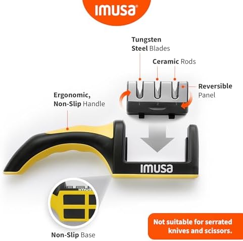 IMUSA Kitchen Knife Sharpener, Manual, Coarse to Fine, Non-Slip Base