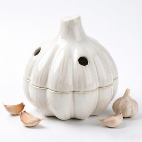 Ceramic Garlic Keeper with Lid Garlic Holder Garlic Storage Container Jar