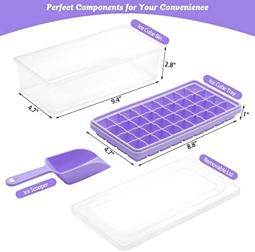 Silicone Ice Cube Tray with Leak-Proof Lid & Storage Bin for Freezer – BPA-Free 36-Piece Nugget Ice Molds, Spill-Resistant Cover & Ice Scoop Container Cover