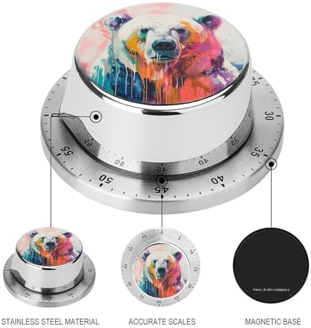 Melting Bear Kitchen Timers for Cooking Cute Animal Colorful Chef Cooking Timer Clock with Loud Alarm No Batteries Required Mechanical Desk Timer Magnetic Backing