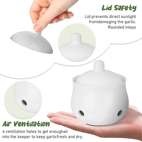 Small Garlic Keeper for Counter, Ceramic Garlic Holder Storage Jar with Lid