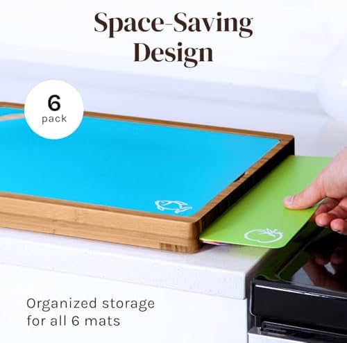 Dark Bamboo Cutting Board Set with 6 Mats, Wood Cutting Boards for Kitchen