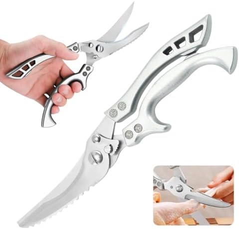 Poultry Shears-Heavy Duty Sharp Stainless Steel Kitchen Scissors for Cutting Chicken, Meat, Fish and Vegetables, Bone Cutting Shears with Safety Lock, Holster and Box
