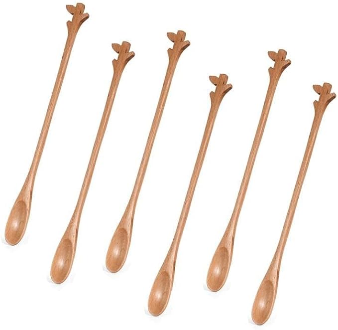 Wooden Spoons 6 Pack Mixing Spoons Wooden Utensils Cooking Spoons for Kitchen Mixing Salad Tasting Baking Stirring Serving Food (Leaf Design)