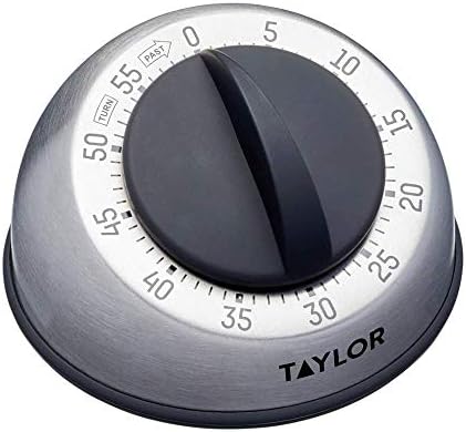 Taylor Pro Wind Up Kitchen Timer, Stainless Steel 60-Minutes Mini Cook's Timer, Lightweight Cooking and Baking Portable Countdown Countertop Alarm, Endorsed by Professional Chefs,Grey,9.5 cm