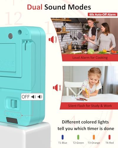 Digital Kitchen Timer with 4 Channel, Loud Alarm and Silent Mode